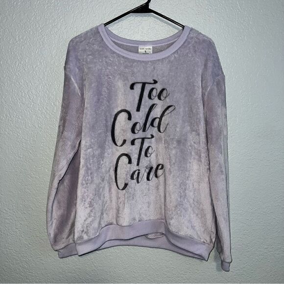 Love Tribe Juniors Round Neck Too Cold To Care Plush Sweatshirt Purple Large - Picture 1 of 7